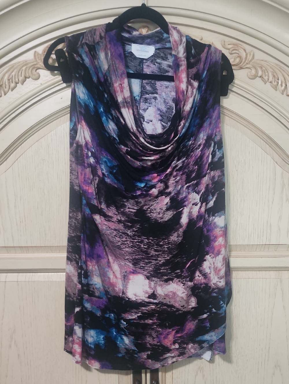 SimplyVera Vera Wang Purple, Black & Blue Abstract Cowl Tank